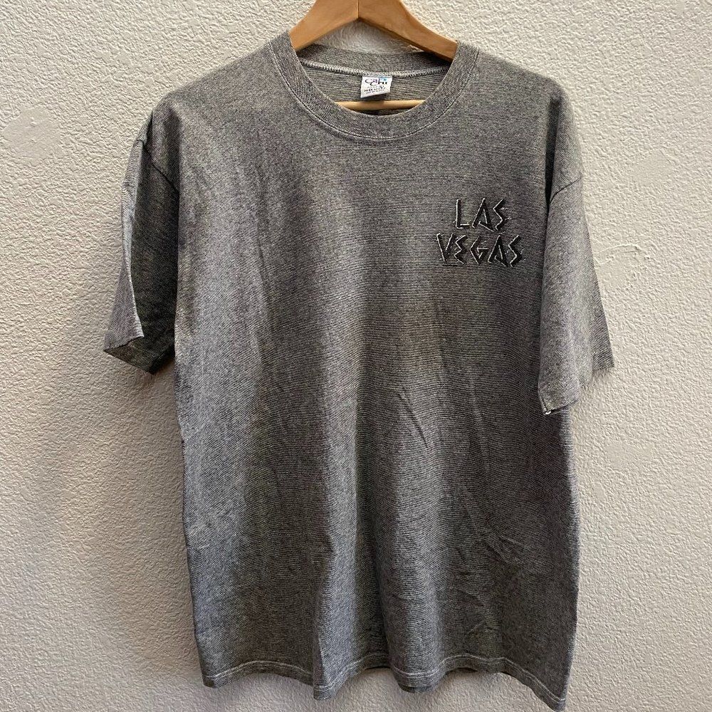 Vintage Las Vegas Cal Cru Gray Short Sleeve T-Shirt VTG Striped Large